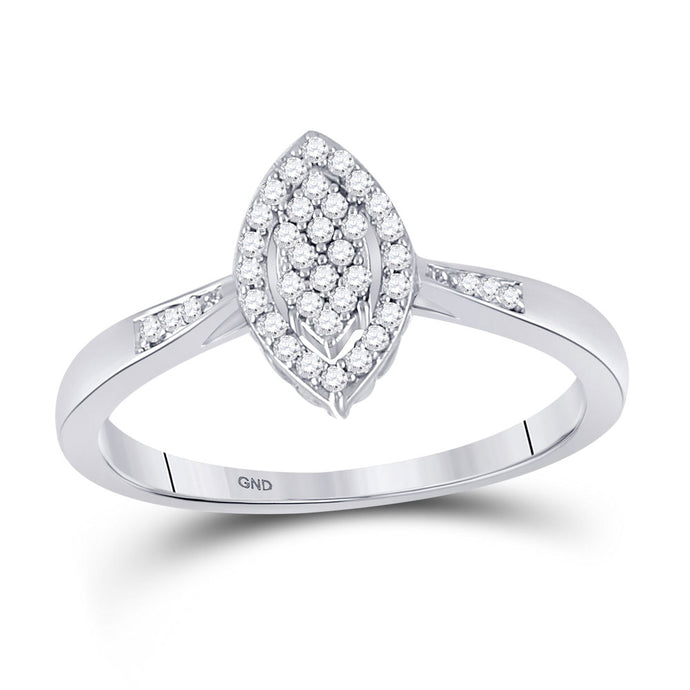 10kt White Gold Womens Round Diamond Oval Cluster Ring 1/8 Cttw
