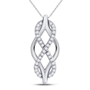 10kt White Gold Womens Round Diamond Vertical Infinity Pendant 1/12 Cttw