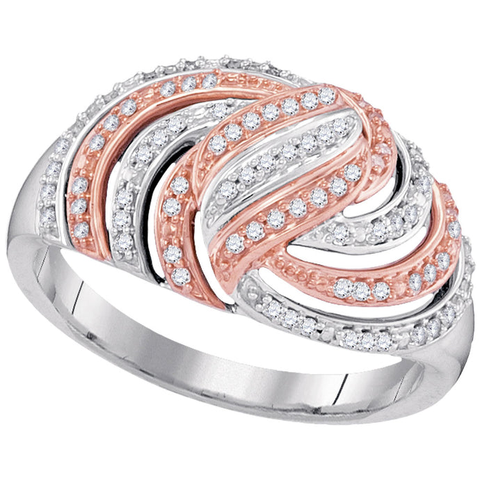 10kt White Gold Womens Round Diamond Striped Rose-tone Fashion Ring 1/4 Cttw