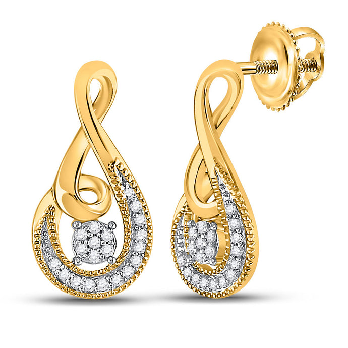 10kt Yellow Gold Womens Round Diamond Teardrop Earrings 1/10 Cttw
