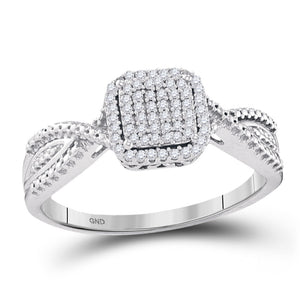 10kt White Gold Womens Round Diamond Square Cluster Ring 1/6 Cttw