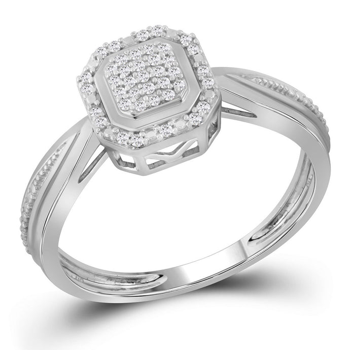 10kt White Gold Womens Round Diamond Square Frame Cluster Tapered Shank Ring 1/10 Cttw