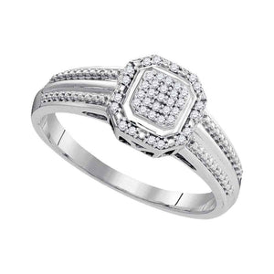 10kt White Gold Round Diamond Square Cluster Bridal Wedding Engagement Ring 1/10 Cttw