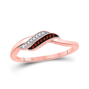 10kt Rose Gold Womens Round Red Color Enhanced Diamond Slender Crossover Ring 1/20 Cttw