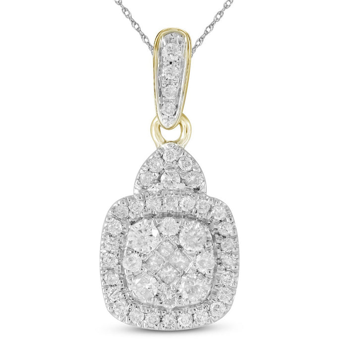 14kt Yellow Gold Womens Princess Round Diamond Square Cluster Pendant 3/8 Cttw