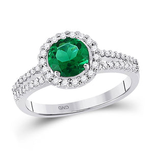 10kt White Gold Womens Round Lab-Created Emerald Diamond Solitaire Ring 1-1/2 Cttw