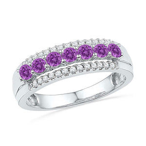10kt White Gold Womens Round Lab-Created Amethyst Diamond Band Ring 5/8 Cttw