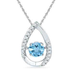 10kt White Gold Womens Round Lab-Created Blue Topaz Solitaire Pendant 3/4 Cttw
